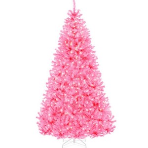 Brand New Pre-Lit Pink Christmas Tree w Twinkling LEDs Artificial Pine Holiday Decor Pink -6ft