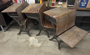 Antique Cast Iron School Desks  New Oxford Foundry, Set of 3