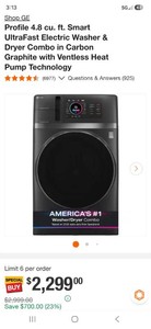 GE washer dryer combo unit on pedestal