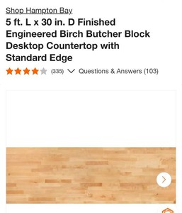 5ft engineered butcher block counter top