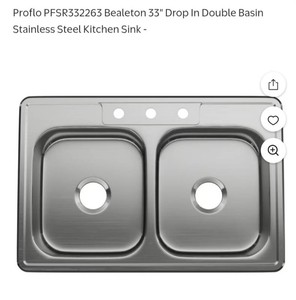 33 drop in Stainless Steel double bowl kitchen sink