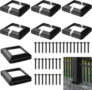 Tandefio 8 Pcs 6x6 Metal Post Skirt with Screw, Split Style Post Skirt Sleeves Base Cover, Porch Columns Wraps Black Base for Fence Stair Wood Hand and Stair Rails (Internal Size 5.5 x 5.5)
