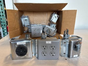 $170 Electrical Outlet & Box Lot   8 Commercial 20A Outlets  1x 50A Receptacle  1 Special Assembly
