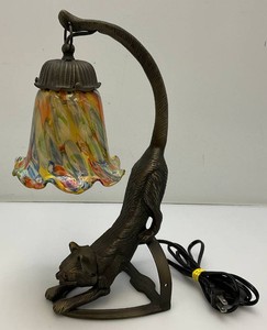 Unique Heavy metal Cat Lamp With Colorful Glass Shade 15