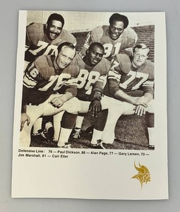 Photograph Of The 1968-1970 Minnesota Vikings Defensive Line #76 Paul Dickson, 88 Allen Page, 77 Gary Larsen, 70 Jim Marshall, 81 Carl Eller