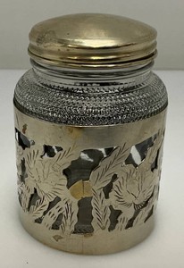 Vintage Alpaca Sterling Silver   Over Glass Sugar Jar Signed Hecho En Mexico Alpaca On Bottom 170.32 Grams Overall