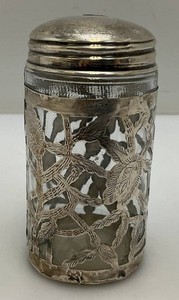 Sterling Silver And Glass Floral Cut Sugar Jar Marked Hecho Mexico 925 On Bottoms 190.64 grams Overall
