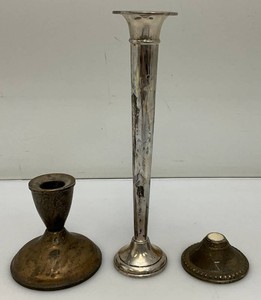 Misc. Vintage Sterling Silver Weighted Candle Stick Holders And Base 351.58 Grams Overall