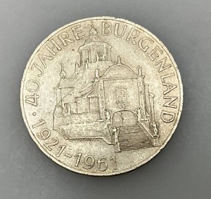 1961 Austria With Burgenland Anniversary Genuine Silver 25 Schilling Coin 13.05 Grams