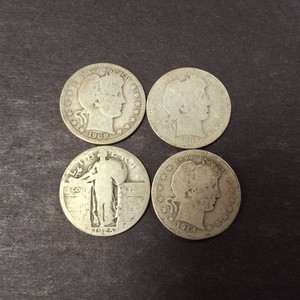 1925, 1914 plus two 1908 Vintage Silver Quarters - Interesting lot