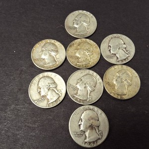 Mixed lot of (8) Washington 90% Silver Quarters - various years
