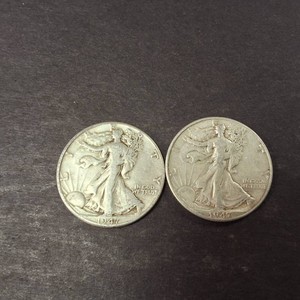Lot of (2) 1947 Walking Liberty Half Dollars 90% Silver