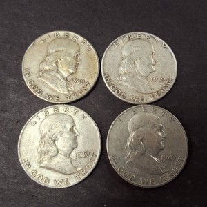 Lot of (4) Franklin Half Dollars 1949 - 90% Silver - Tax Exempt