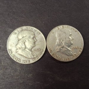 Lot of (2) Franklin Half Dollars 1963- 90% Silver - Tax Exempt