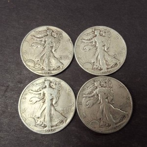 Lot of (4) 1938 Walking Liberty Half Dollars 90% Silver