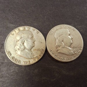 Lot of (2) Franklin Half Dollars 1948- 90% Silver