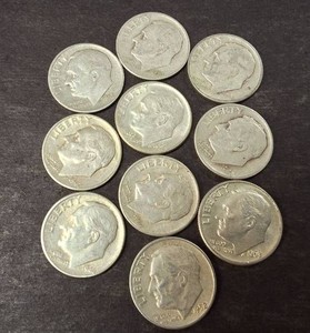Lot of (10) Total 90% Silver Roosevelt Dimes