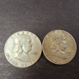 Pair of 1952 Franklin Silver (90%) Half Dollars