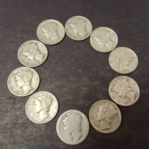 Pre 1950s 90% Silver Mercury Dimes lot of (10)