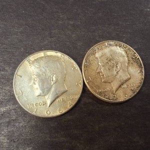 Lot of (2) 1964 90% Silver Kennedy Half Dollars (one dollar face)