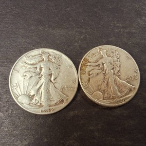 Lot of (2) 1946 Walking Liberty Half Dollars 90% Silver