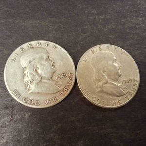 Lot of (2) Franklin Half Dollars - both 1949 - 90% Silver
