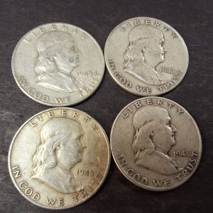 Lot of (4) 1948 Franklin Half Dollars 90% Silver
