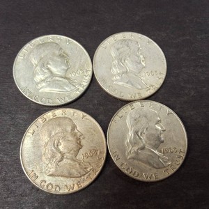 Lot of (4) 1963 Franklin Half Dollars 90% Silver