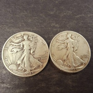 Lot of (2) 1943 Walking Liberty Half Dollars 90% Silver