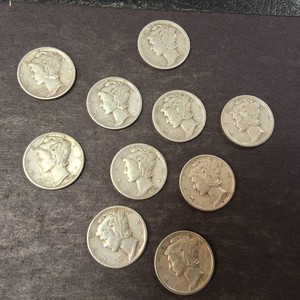 Lot of  (10) Mercury 90% Silver Dimes