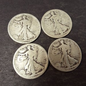 Lot of (4) Very Old Walking Liberty Half Dollars 90% Silver - Cool