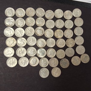One FULL ROLL  Lot of (50) Total 90% Silver Roosevelt Dimes
