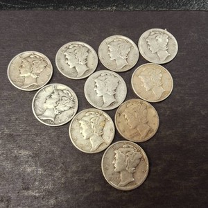 lot of  (10) Mercury 90% Silver Dimes