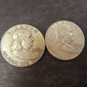 Lot of (2) Franklin Half Dollars - both 1960 - 90% Silver
