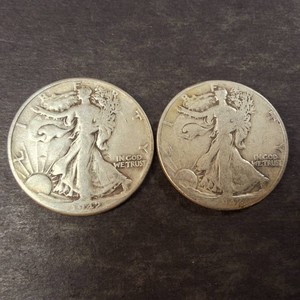 Lot of (2) 1942 Walking Liberty Half Dollars 90% Silver