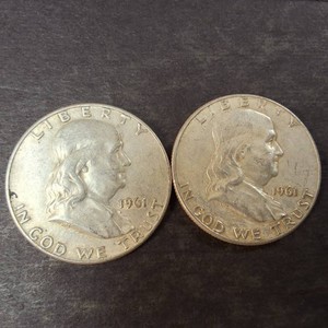 Lot of (2) Franklin Half Dollars - both 1961 - 90% Silver