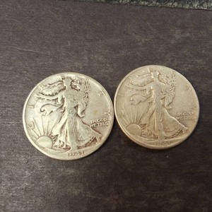 Lot of (2) 1941 Walking Liberty Half Dollars 90% Silver