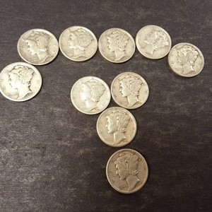 (10) Mercury 90% Silver Dimes