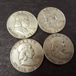 Lot of (4) 1948 Franklin Half Dollars 90% Silver