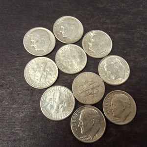 Check out this Lot of (10) Total 90% Silver Roosevelt Dimes
