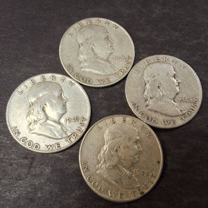 Lot of (4) 1948 & 49 Franklin Half Dollars 90% Silver