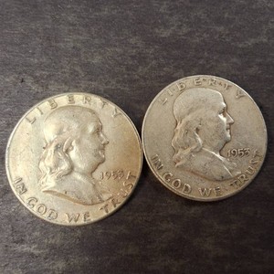 Lot of (2) Franklin Half Dollars - both 1953 - 90% Silver