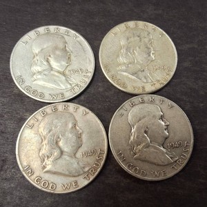 Lot of (4) 1949 Franklin Half Dollars 90% Silver