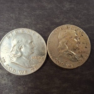 Lot of (2) Franklin Half Dollars - both 1954 - 90% Silver