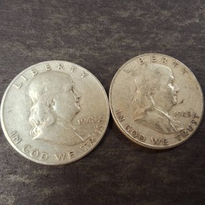 Lot of (2) Franklin Half Dollars - both 1948 - 90% Silver