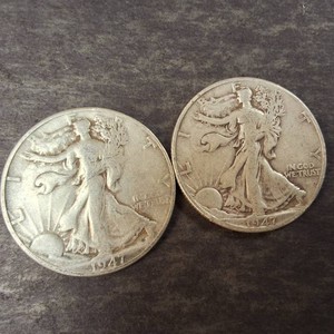 Lot of (2) 1947 Walking Liberty Half Dollars 90% Silver