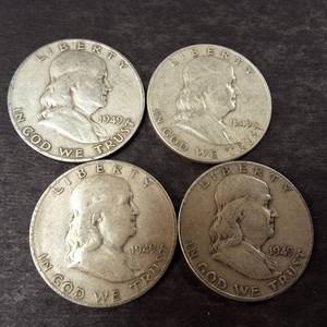 Lot of (4) 1949 Franklin Half Dollars 90% Silver