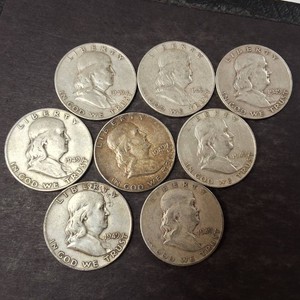 Lot of (8) Franklin Half Dollars - 1949 - 90% Silver
