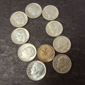 Lot of (10) Total 90% Silver Roosevelt Dimes