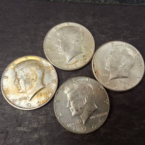 Lot of 4 Kennedy Half Dollars - (3) 1964 (1) 1966